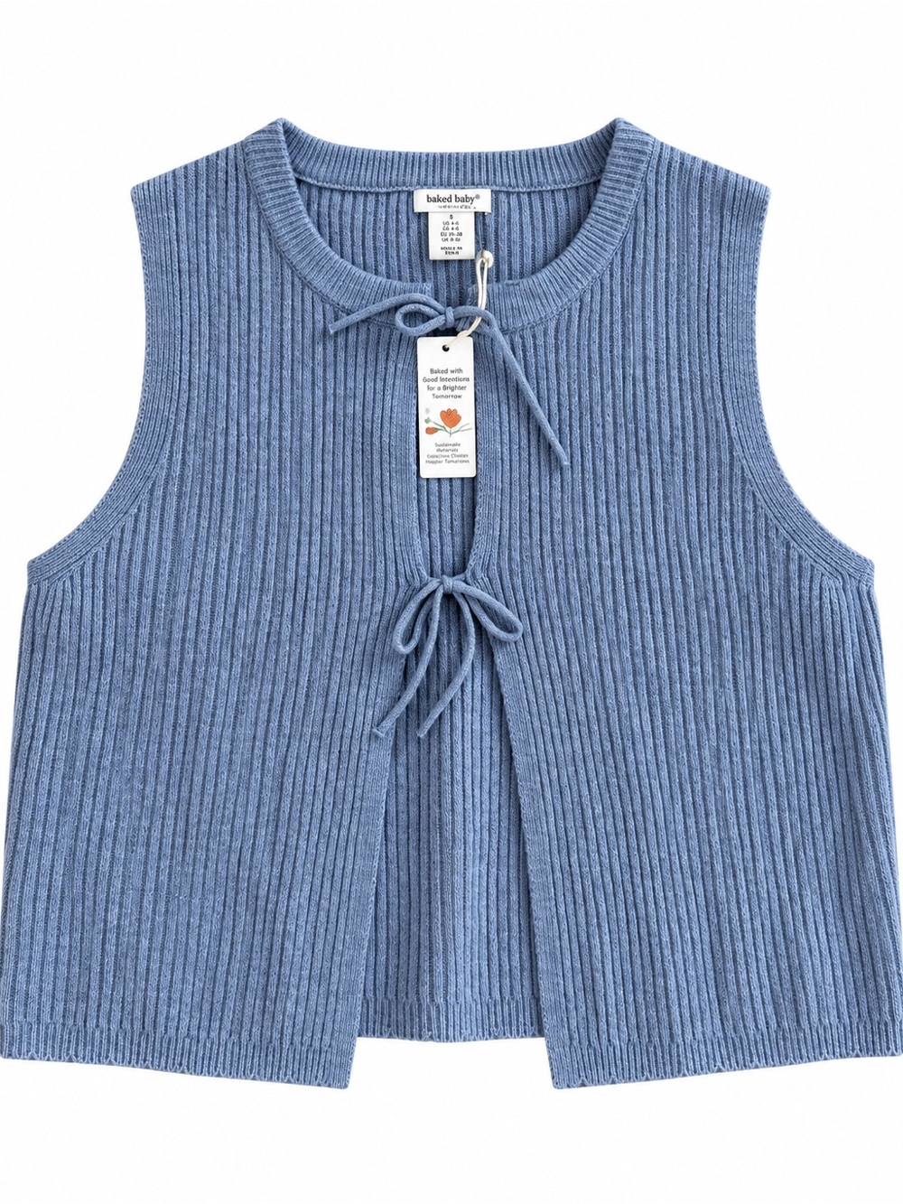 Haute Hippie Bow Blue Ribbed Tie-Front Sleeveless Sweater